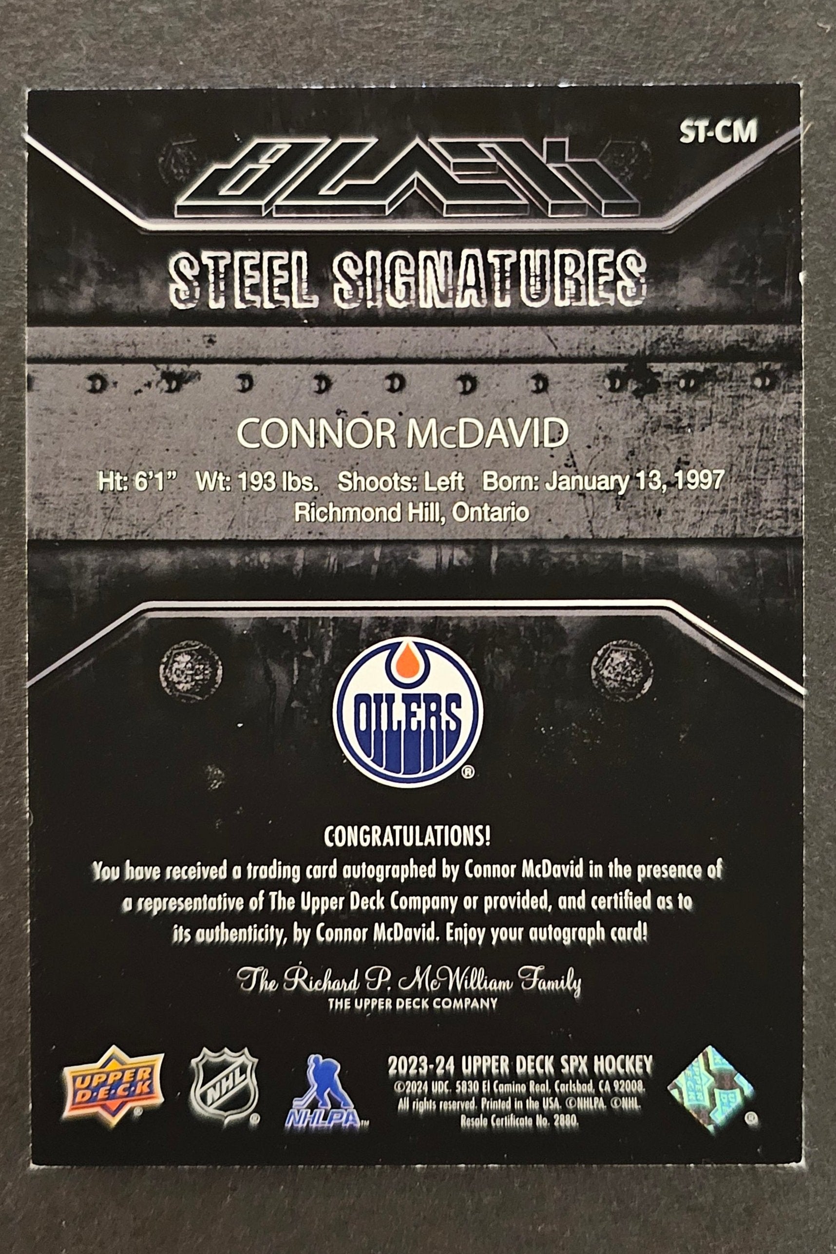 Connor McDavid Black Steel Signatures SSP - 2023/24 SPX