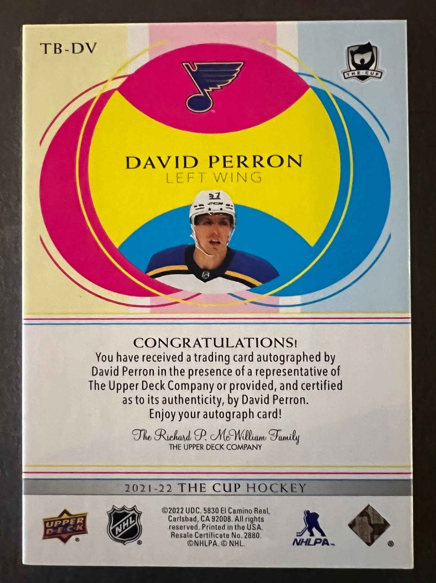 David Perron The Basics Auto - 2021/22 The Cup