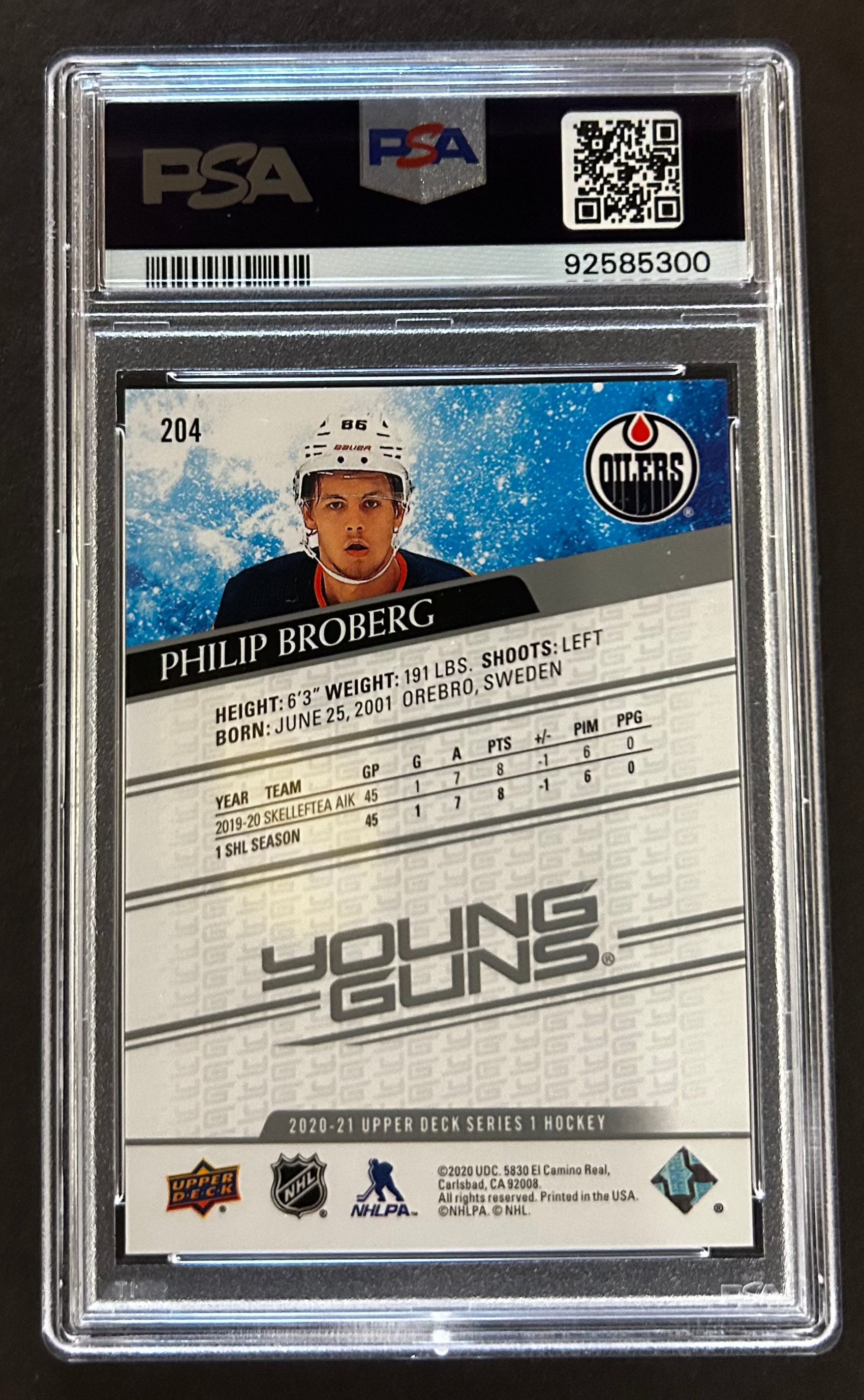 Philip Broberg Young Guns #204 - PSA 10 - 2020/21 Series 1