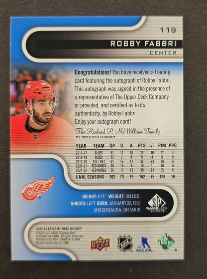 Robby Fabbri Base Auto - 2022/23 SP Game Used