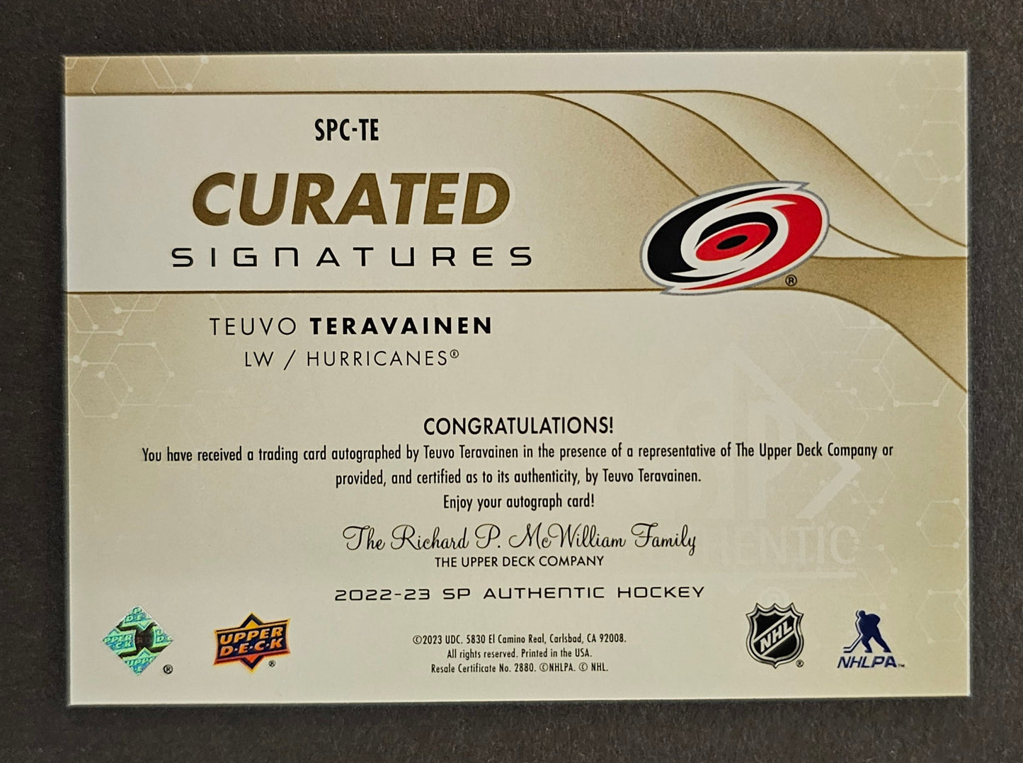 Teuvo Teravainen Curated Signatures Auto /99 - 2022/23 SP Authentic