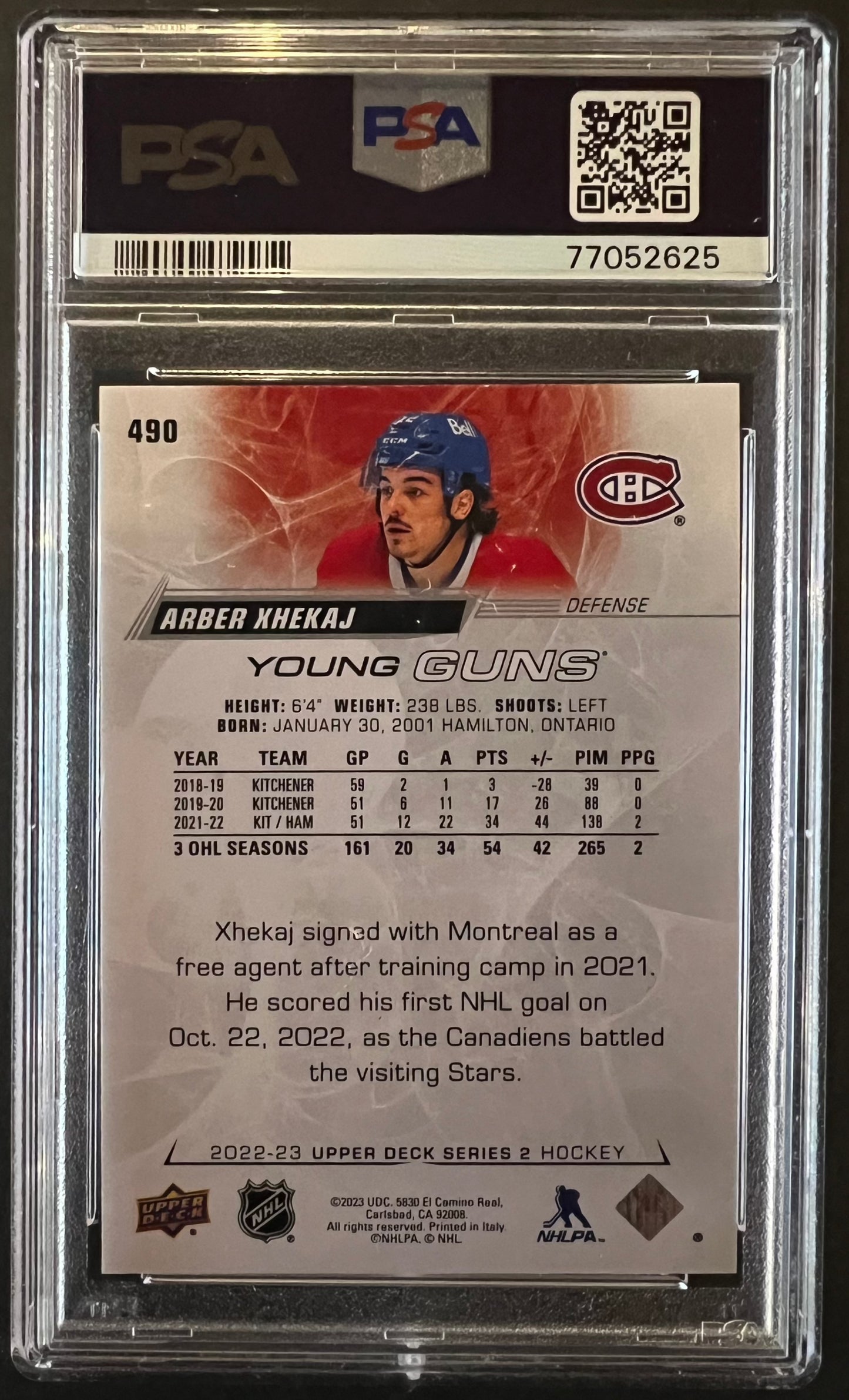 Arber Xhekaj Young Guns (Rookie) #490 Graded PSA 9 - 2022/23 Series 2