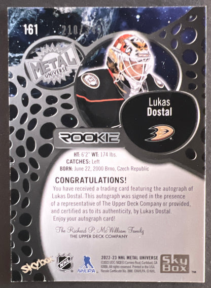 Lukas Dostal Rookie Auto /249 - 2022/23 Metal Universe