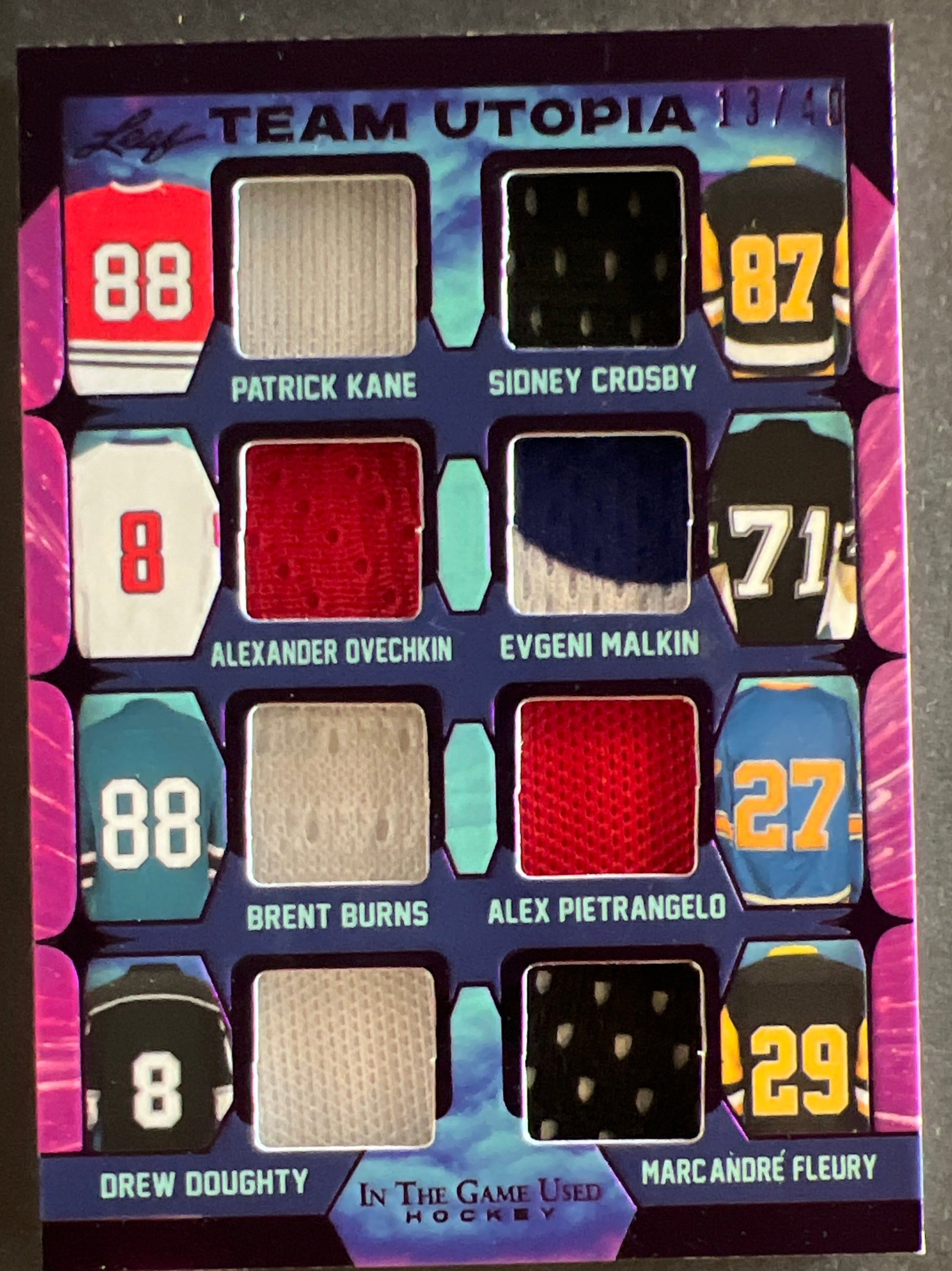 Crosby/Kane/Ovechkin/Malkin/Burns/Pietrangelo/Doughty/Fleury - 8 Player Jersey Team Utopia - 2023 Leaf In The Game Used