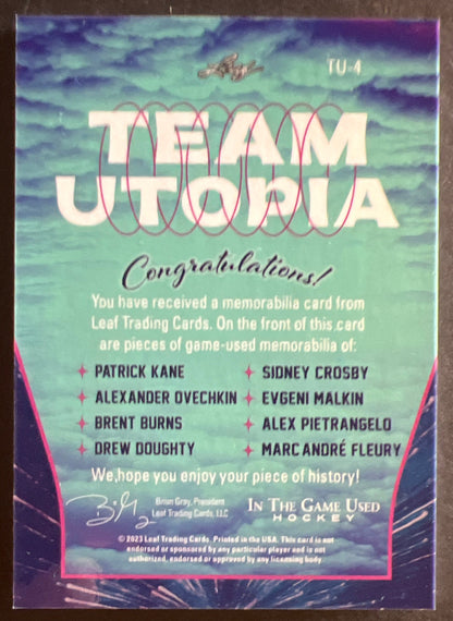 Crosby/Kane/Ovechkin/Malkin/Burns/Pietrangelo/Doughty/Fleury - 8 Player Jersey Team Utopia - 2023 Leaf In The Game Used