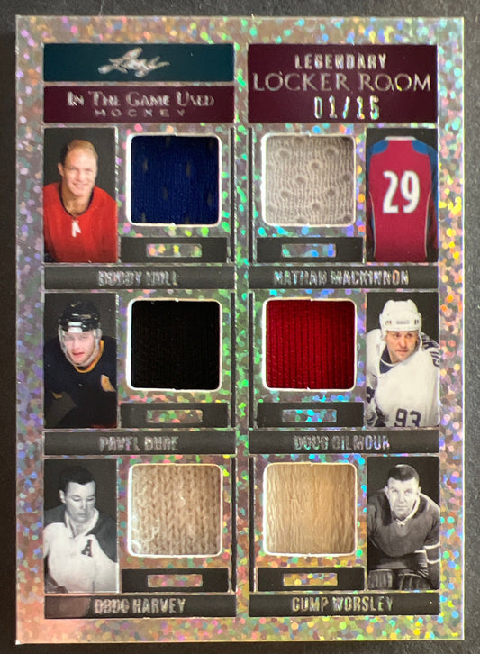 Hull/MacKinnon/Bure/Gilmour/Harvey/Worsley - 6 Player Legendary Locker Room /15 - 2023 Leaf In The Game Used