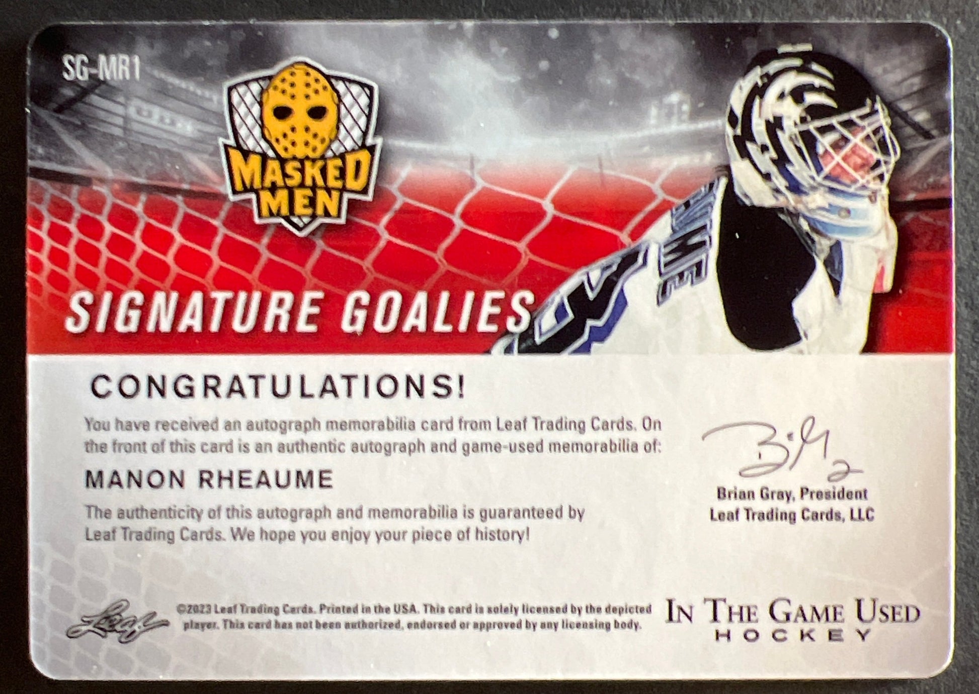 Manon Rheaume Masked Men Signature Goalies - 2023 Leaf In The Game Used