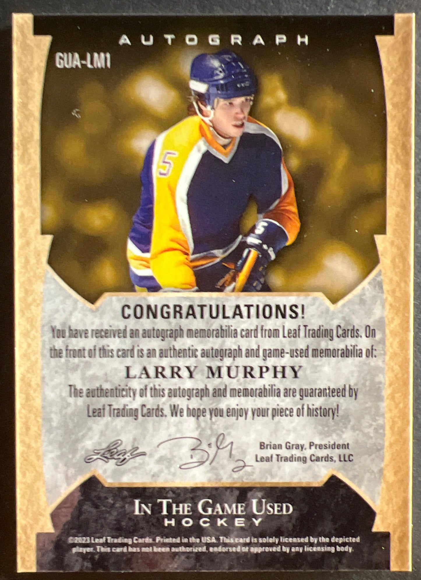 Larry Murphy Game Used Jersey Auto /4 - 2023 Leaf In The Game Used