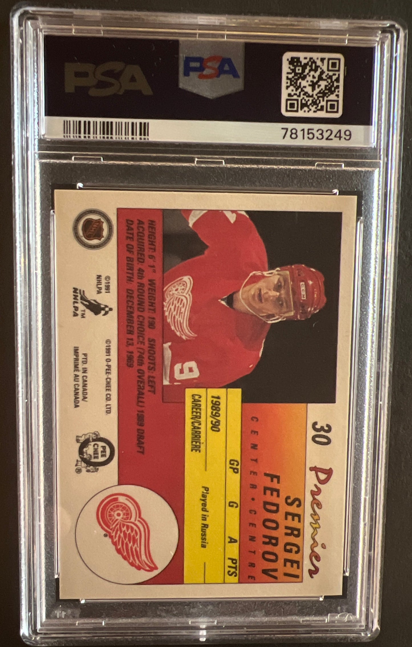 Sergei Fedorov Rookie Card #30 Graded PSA 9 - 1990/91 O-Pee-Chee Premier