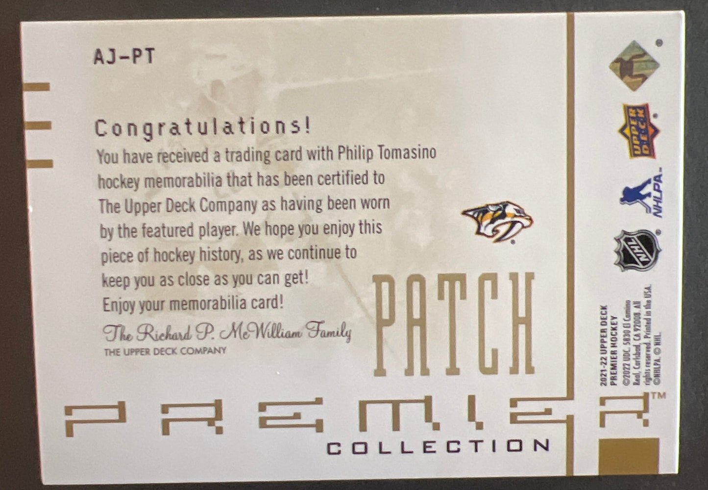 Philip Tomasino Premier Collection Patch 10/10 - 2021/22 Premier