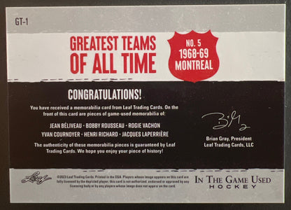 1968/69 Montreal Canadiens - Game Used Gear - Greatest Teams Of All Time - 2023 Leaf In The Game Used