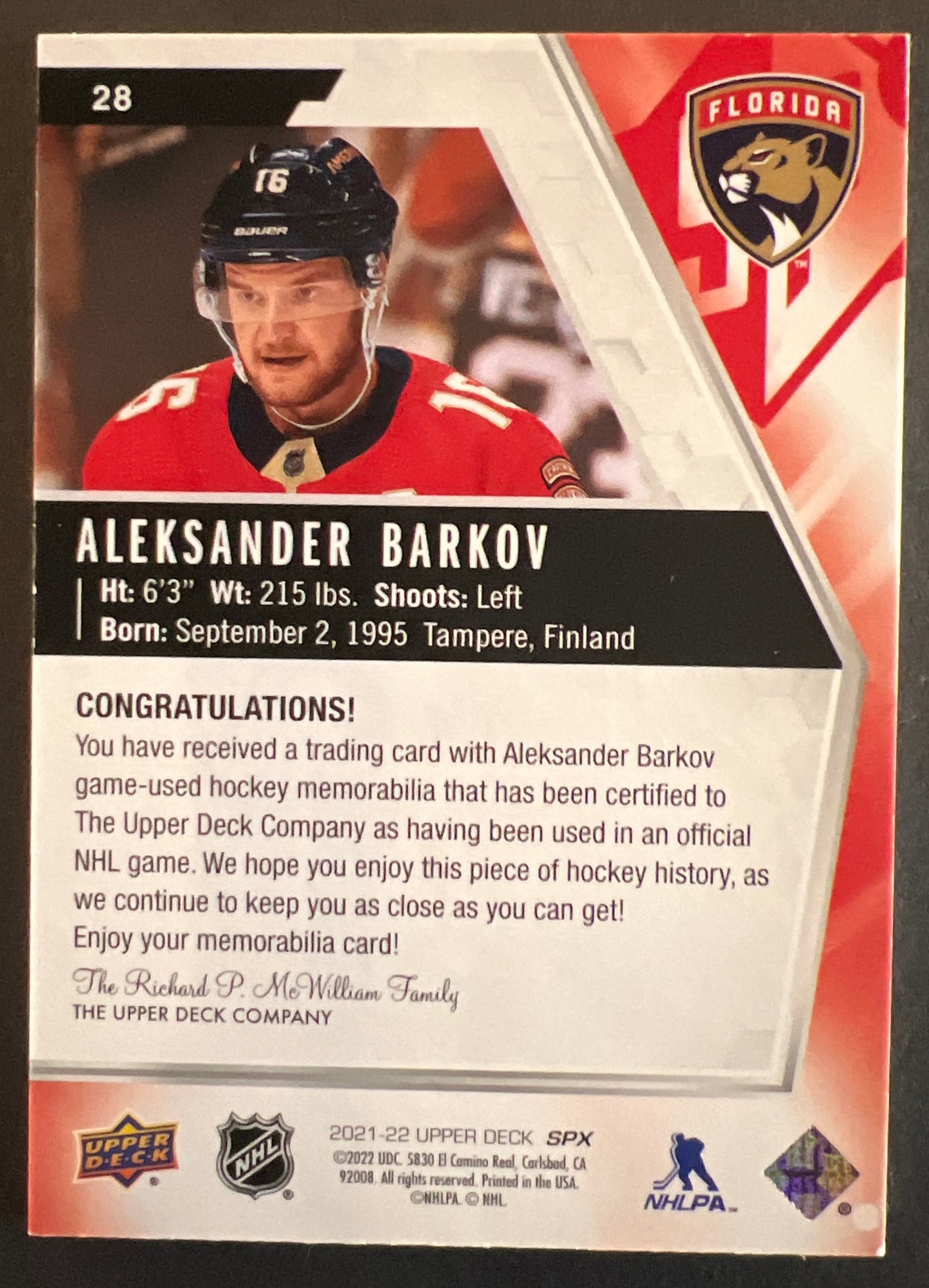 Aleksander Barkov Jersey - 22021/22 SPX