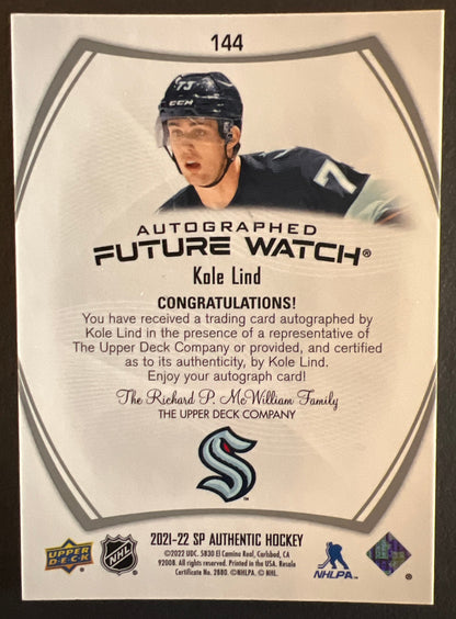 Kole Lind Future Watch Auto /999 - 2021/22 SP Authentic