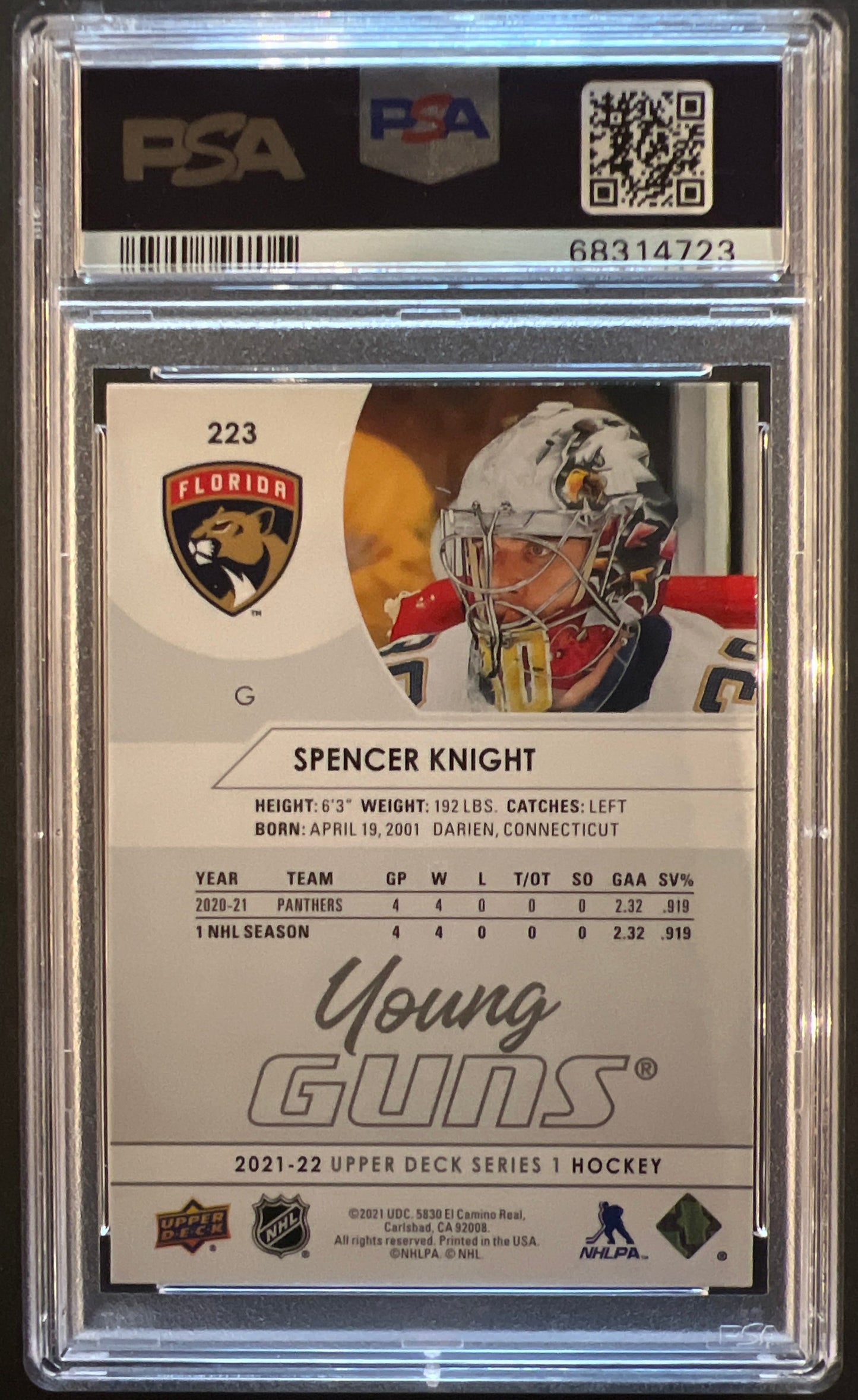 Spencer Knight Young Guns (Rookie) #223 Graded PSA 10 - 2021/22 Series 1