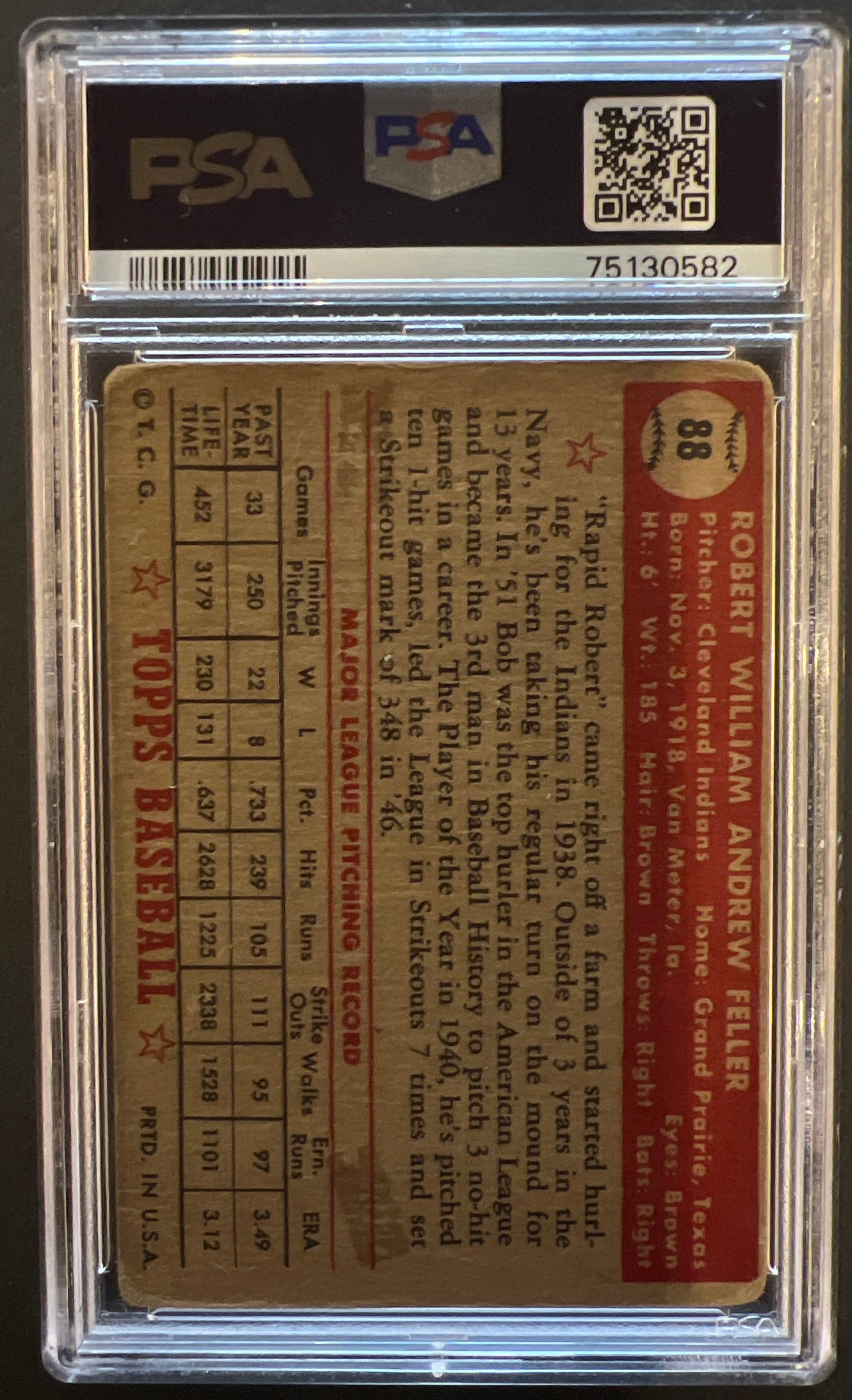 Bob Feller #88 Graded PSA 1.5 - 1952 Topps