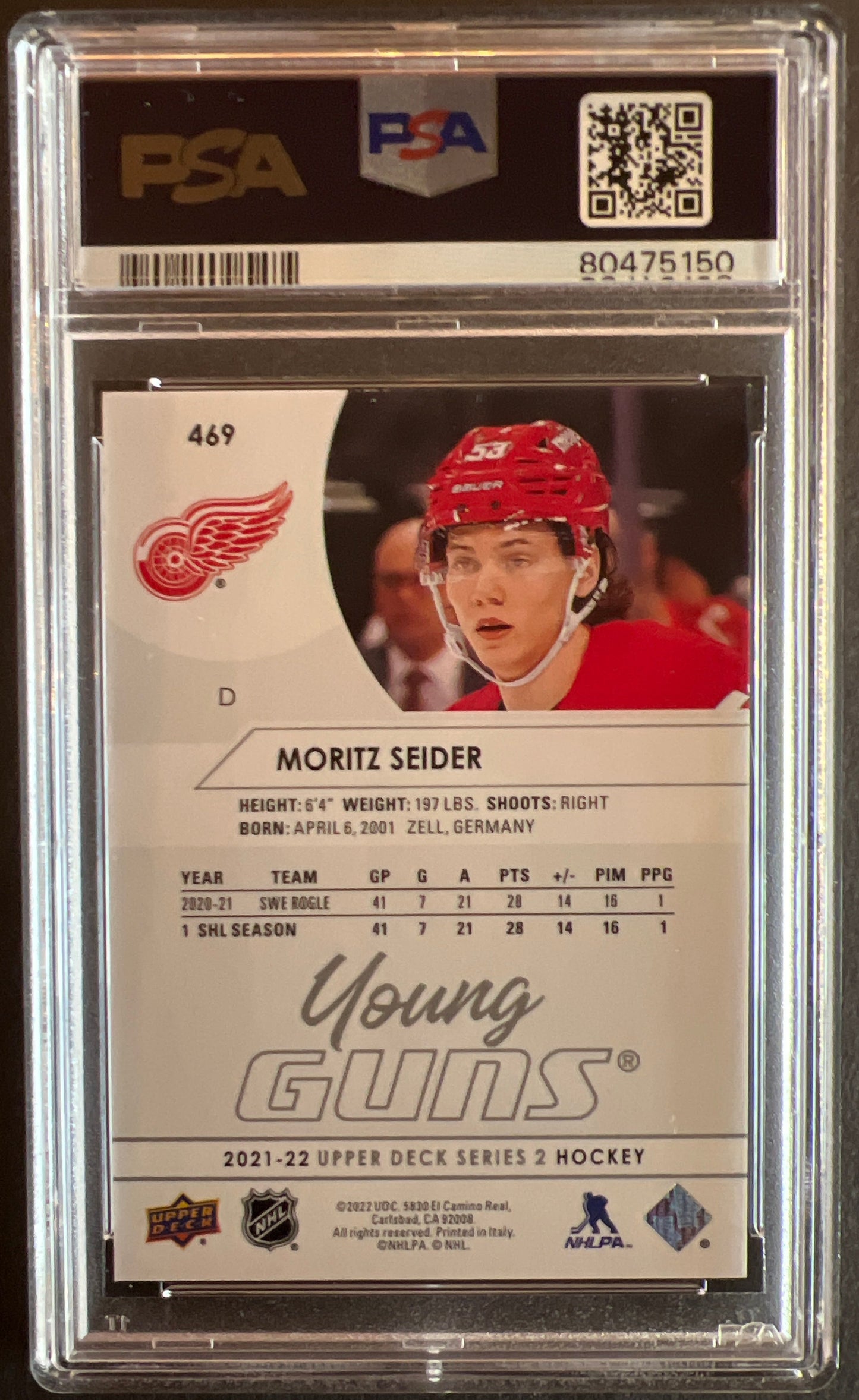 Moritz Seider Young Guns (Rookie) #469 Graded PSA 10 - 2021/22 Series 2