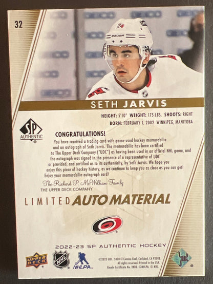 Seth Jarvis Limited Auto Material /50 - 2022/23 SP Authentic