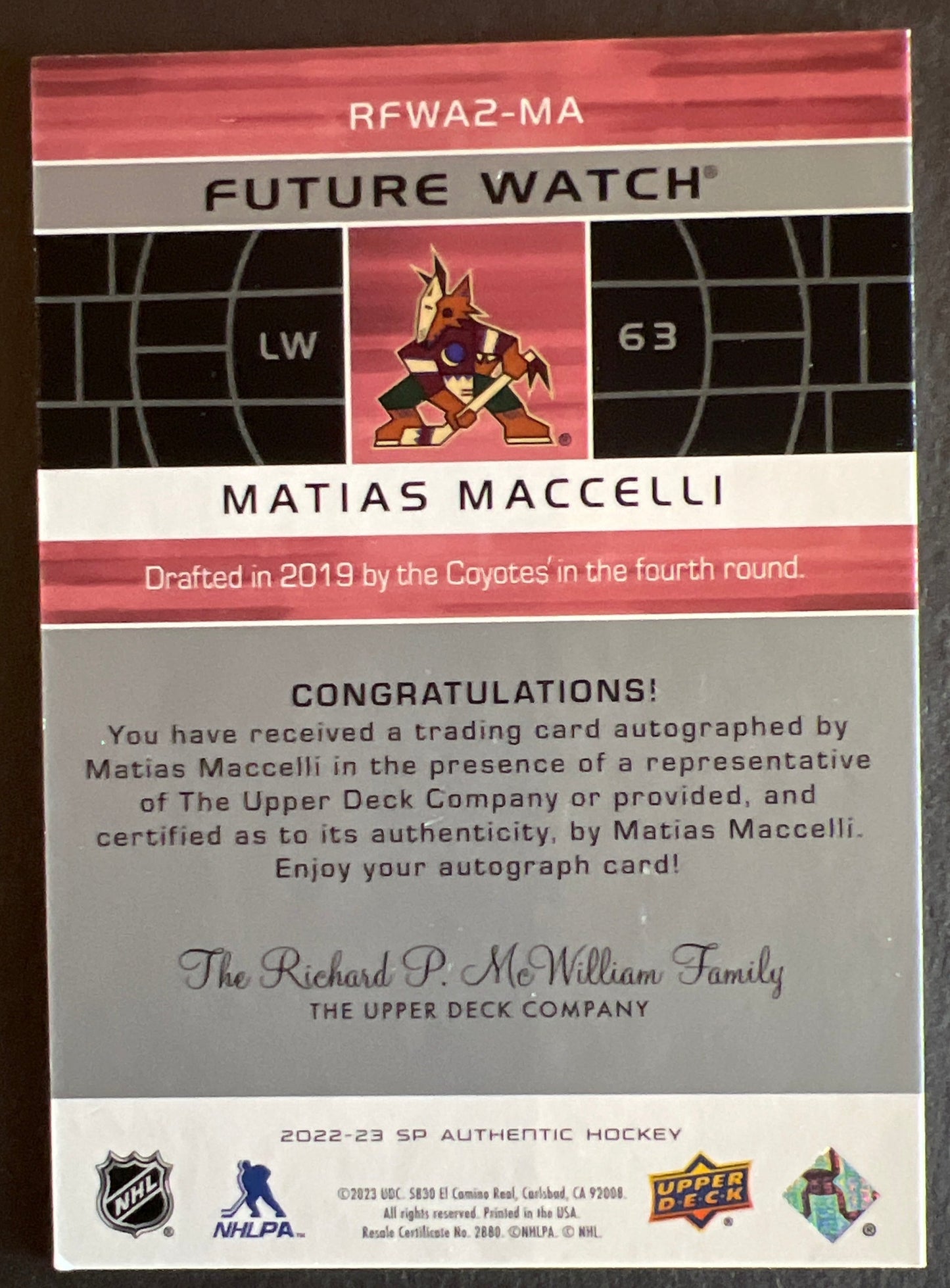 Matias Maccelli 02-03 Retro Future Watch Auto /399 - 2022/23 SP Authentic