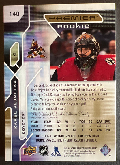 Karel Vejmelka Premier Rookie Patch /49 - 2021/22 Premier