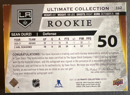 Sean Durzi Ultimate Collection Rookie Patch Auto /15 - 2021/22 Ultimate