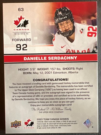 Danielle Serdachny Premium Autograph Patch /175 - 2023 Team Canada Juniors