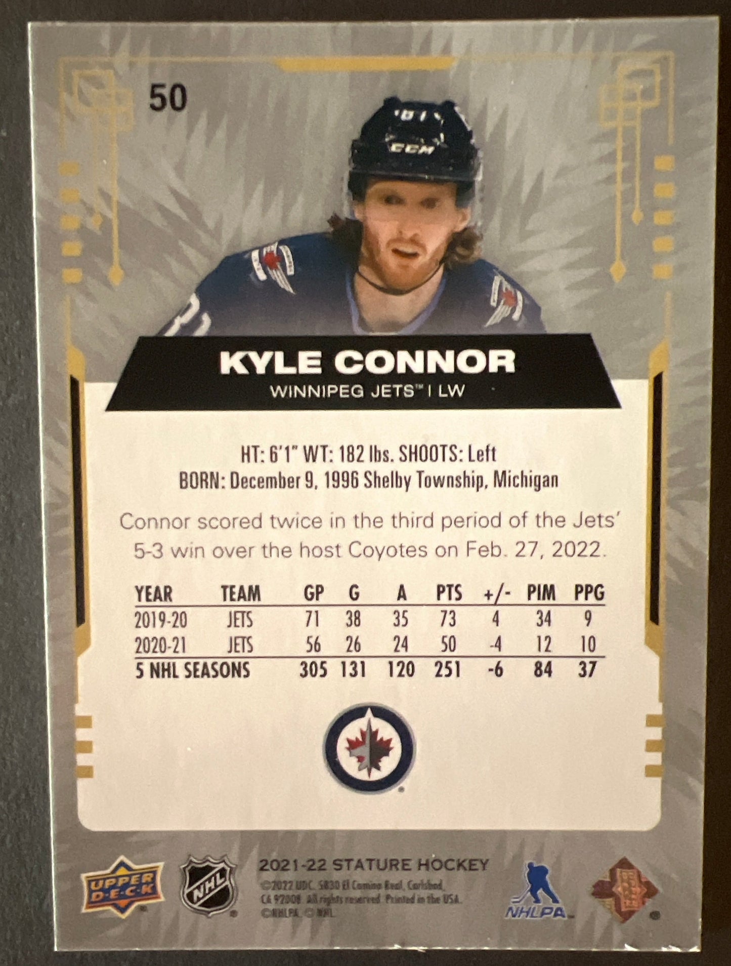 Kyle Connor Photo Variant Base /75 - 2021/22 Stature