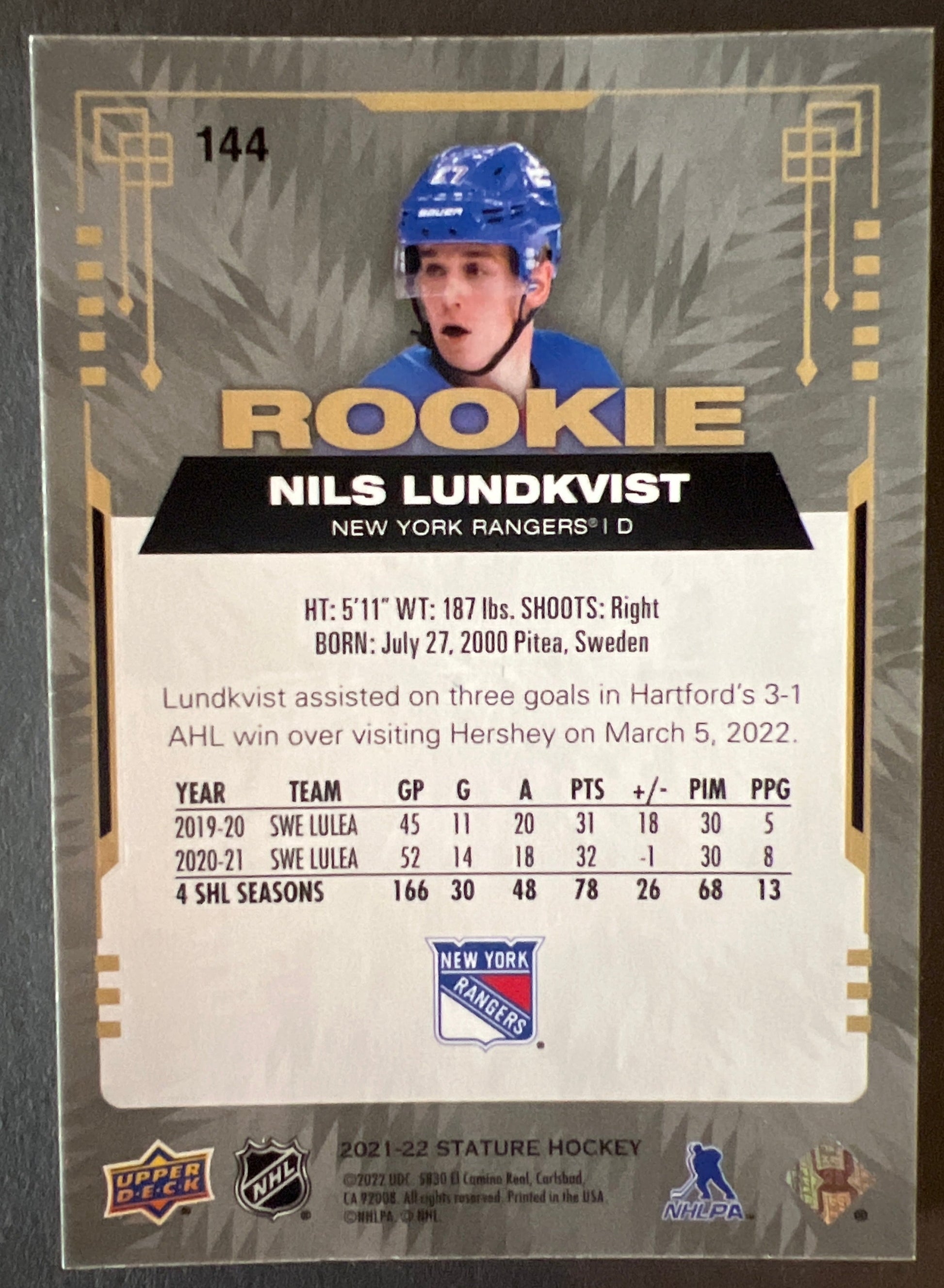 Nils Lundkvist 21-22 Stature Rookie Update /39 - 2022-23 Stature