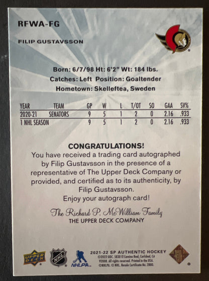 Filip Gustavsson Retro Future Watch Auto /499 - 2021/22 SP Authentic