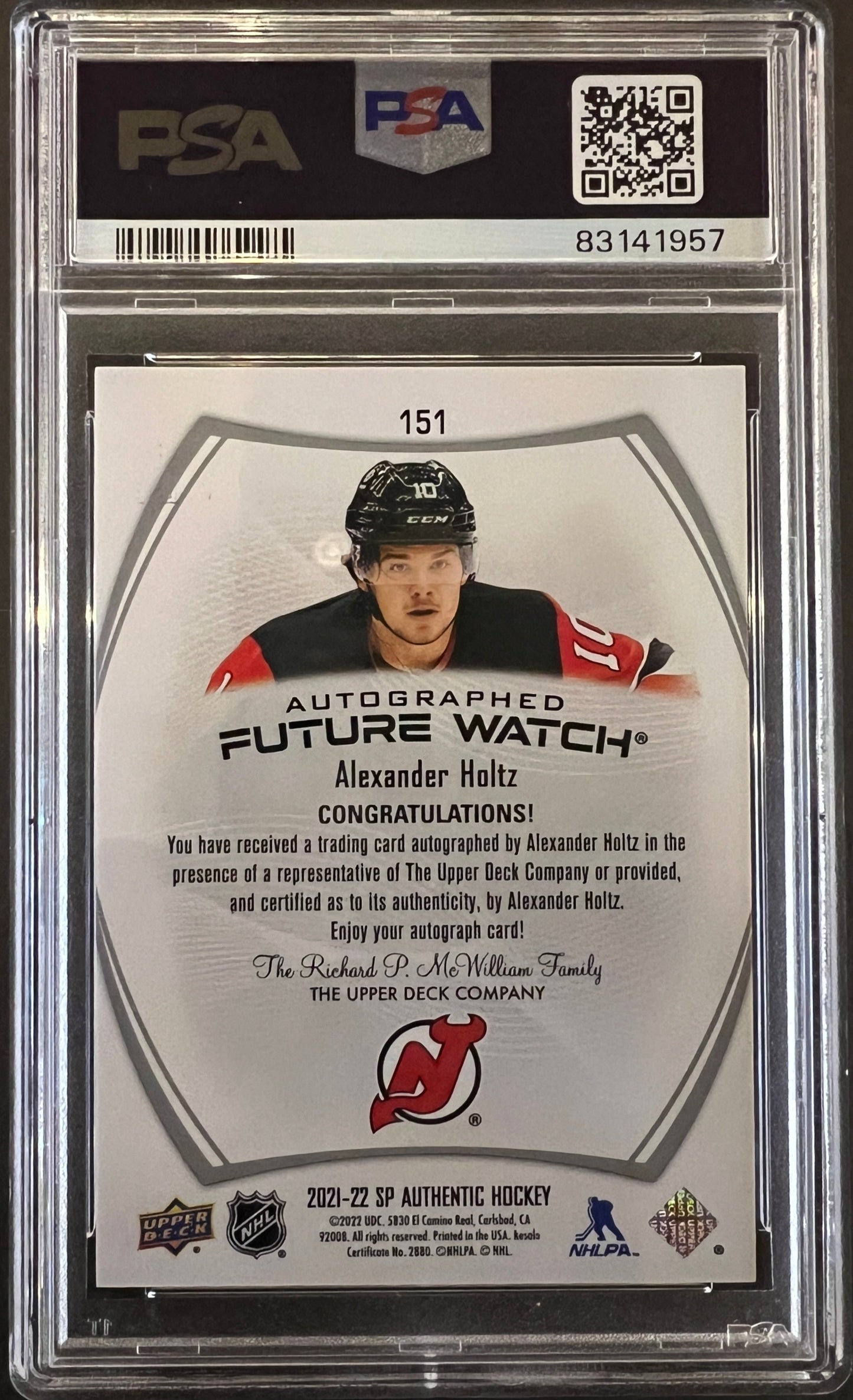 Alexander Holtz Future Watch Auto /999 Graded PSA 9- 2021/22 SP Authentic