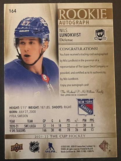 Nils Lundkvist Rookie Auto Gold /36 - 2021/22 The Cup