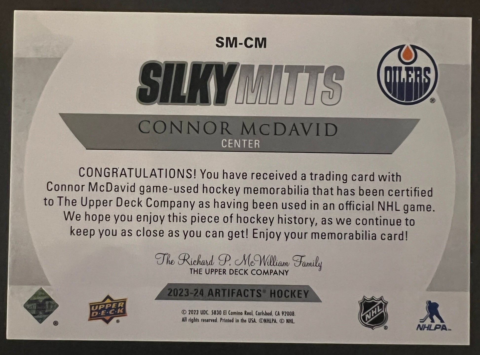 Connor McDavid Silky Mitts Glove Insert - 2023/24 Artifacts