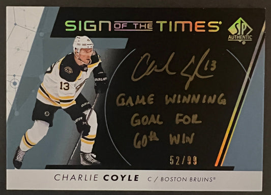 Charlie Coyle Sign Of The Times Black Auto Inscribed /99 - 2022/23 SP Authentic