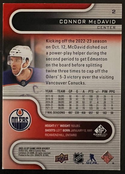 Connor McDavid Red Parallel /225 - 2022/23 SP Game Used