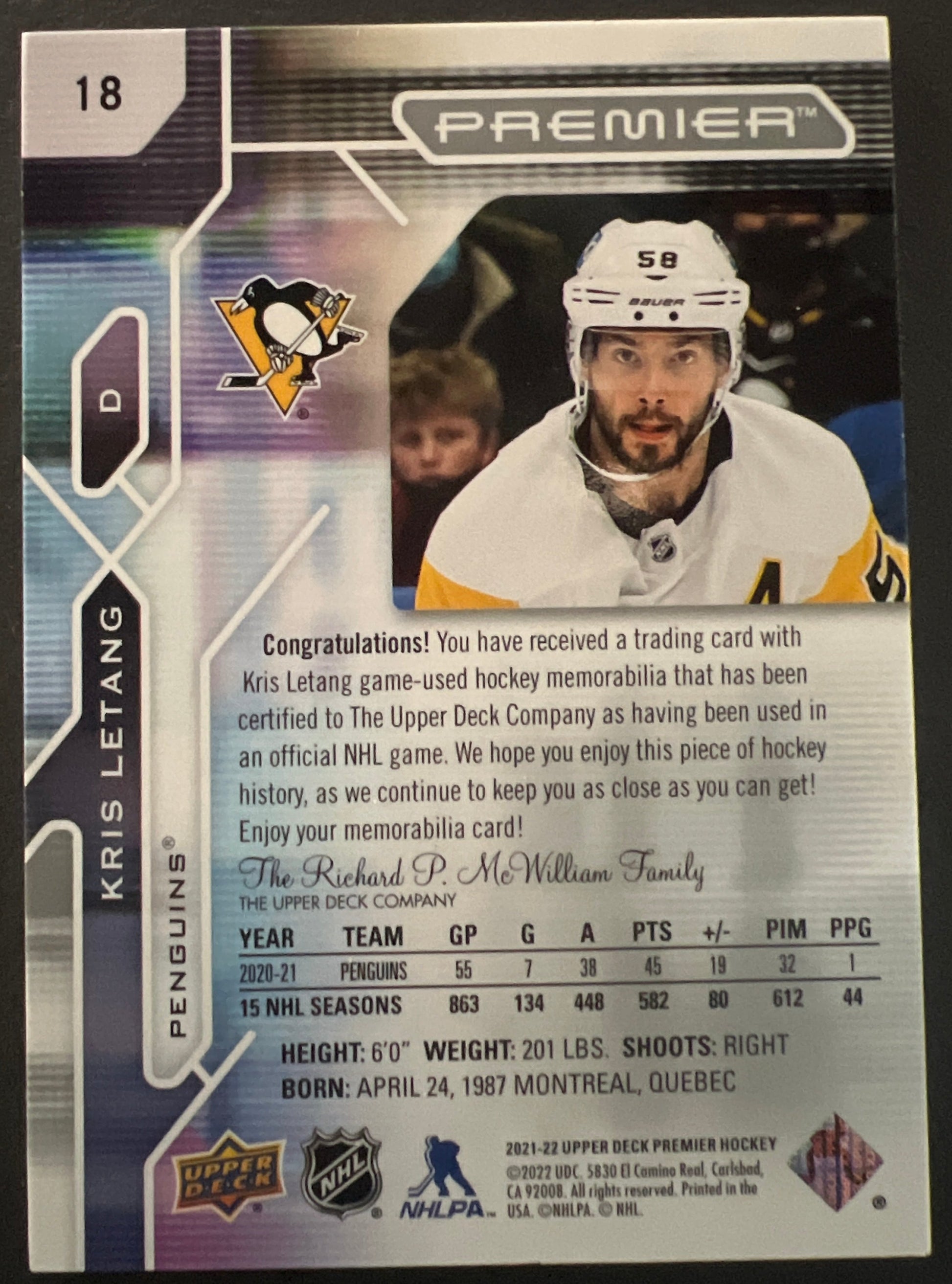 Kris Letang Premier Jersey - 2021/22 Premier