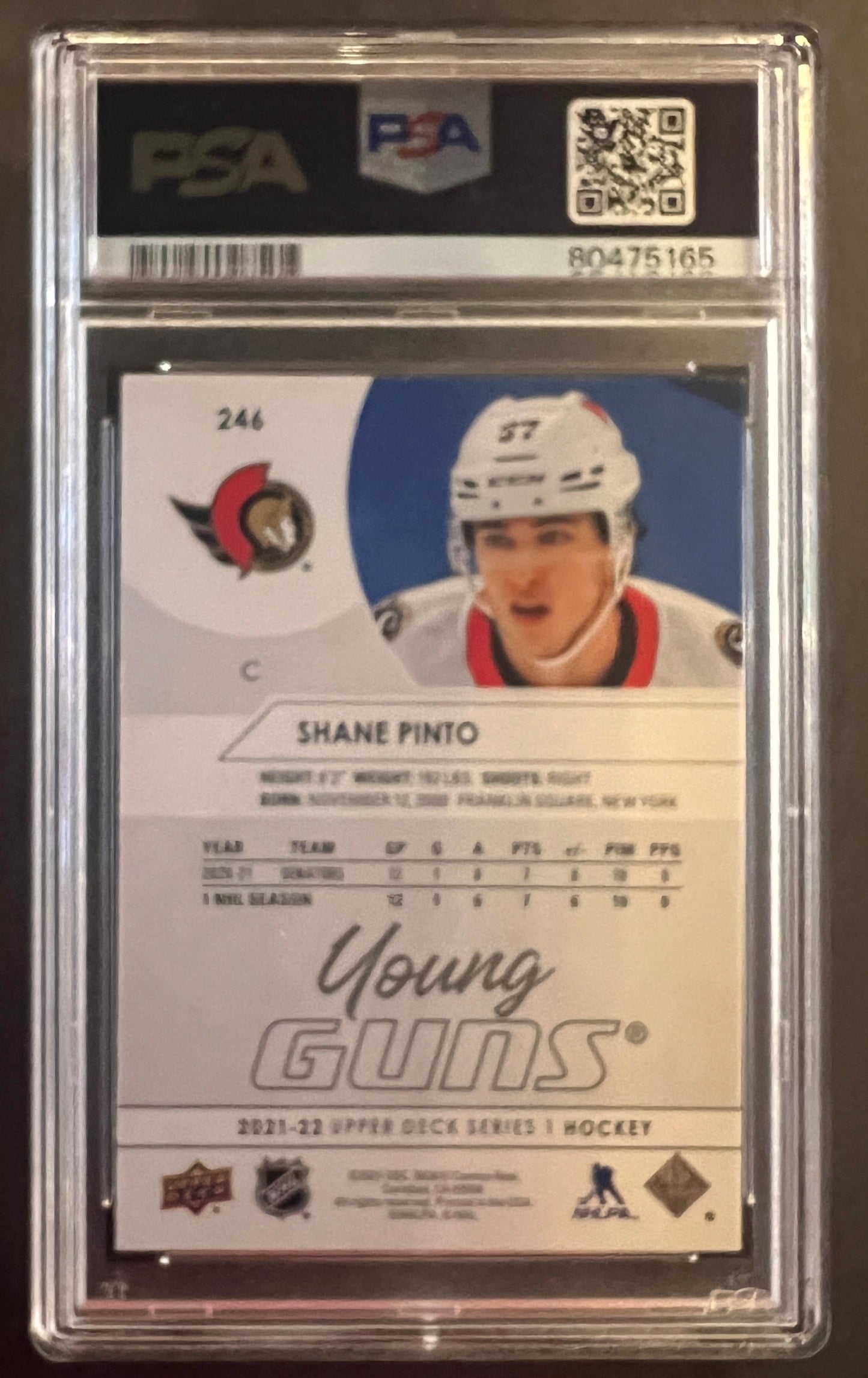 Shane Pinto Young Guns #246 - Graded PSA 9 - 2021/22 Series 1