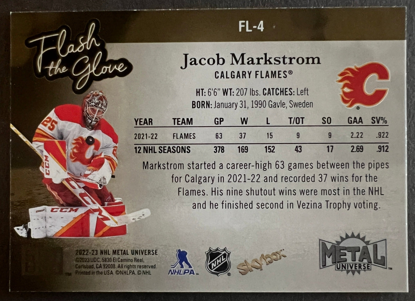 Jacob Markstrom Flash The Glove Gold /99 - 2022/23 Metal Universe