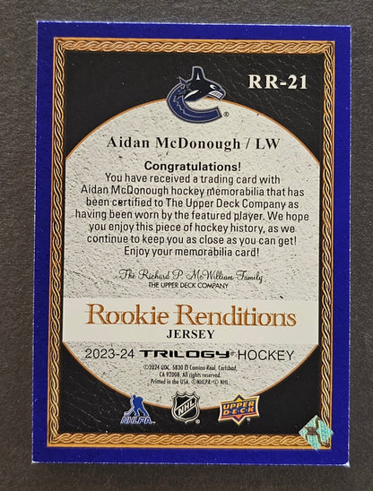 Aidan McDonough Rookie Renditions Jersey - 2023/24 Trilogy 