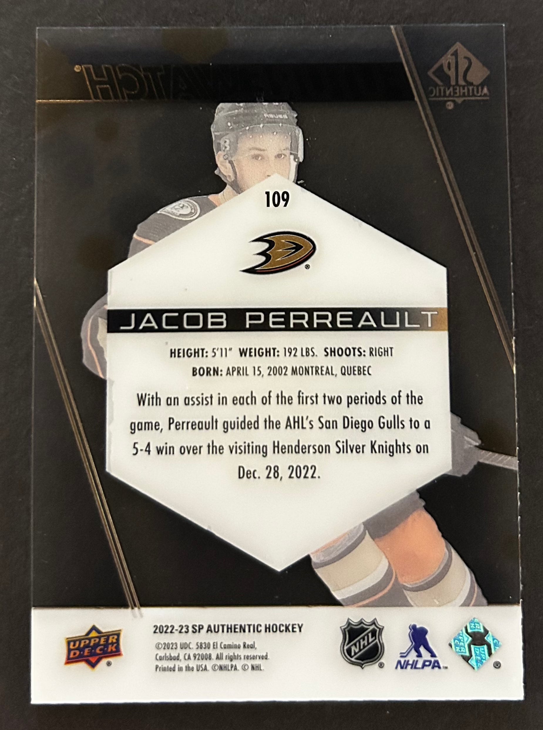 Jacob Perreault Future Watch Clear Cut - 2022/23 SP Authentic