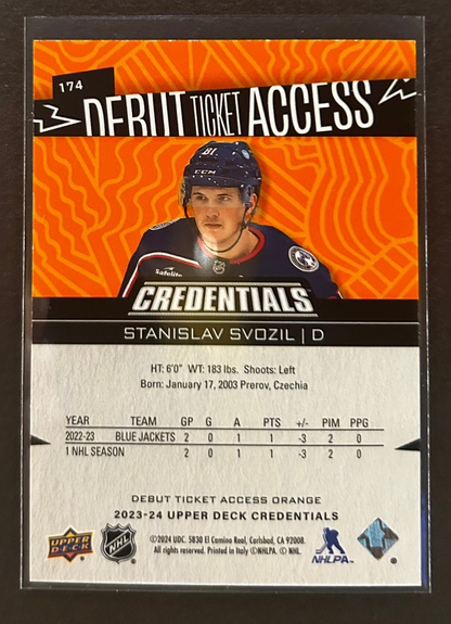 Stanislav Svozil Debut Ticket Access Orange /249 - 2023/24 Credentials