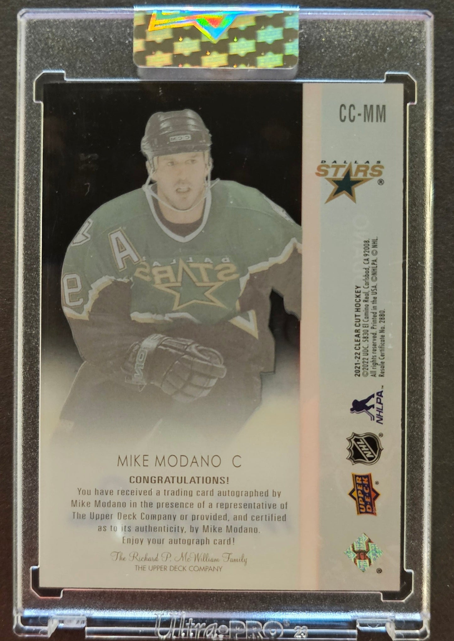 Mike Modano Clear Cut Exclusives Auto /35 - 2021/22 Clear Cut