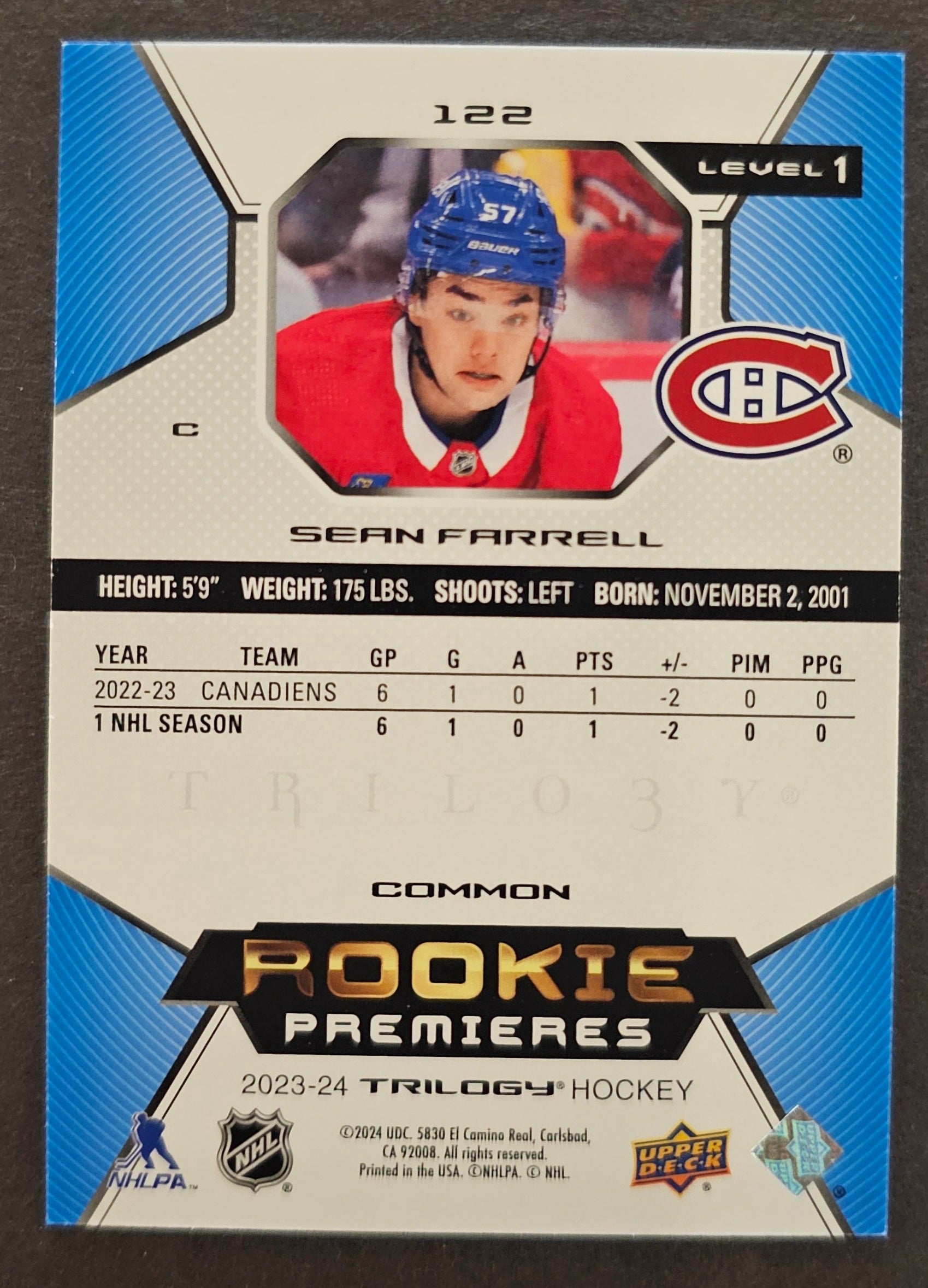 Sean Farrell Rookie Premieres Level 1 /999 - 2023/24 Trilogy