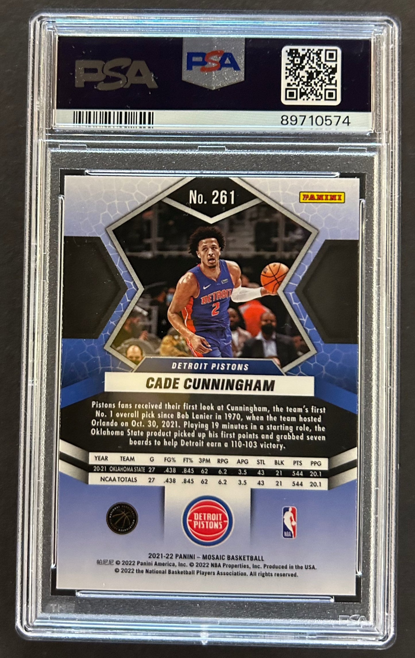 Cade Cunningham Silver Prizm RC Rookie #261 - PSA 8 - 2021/22 Panini Mosaic 