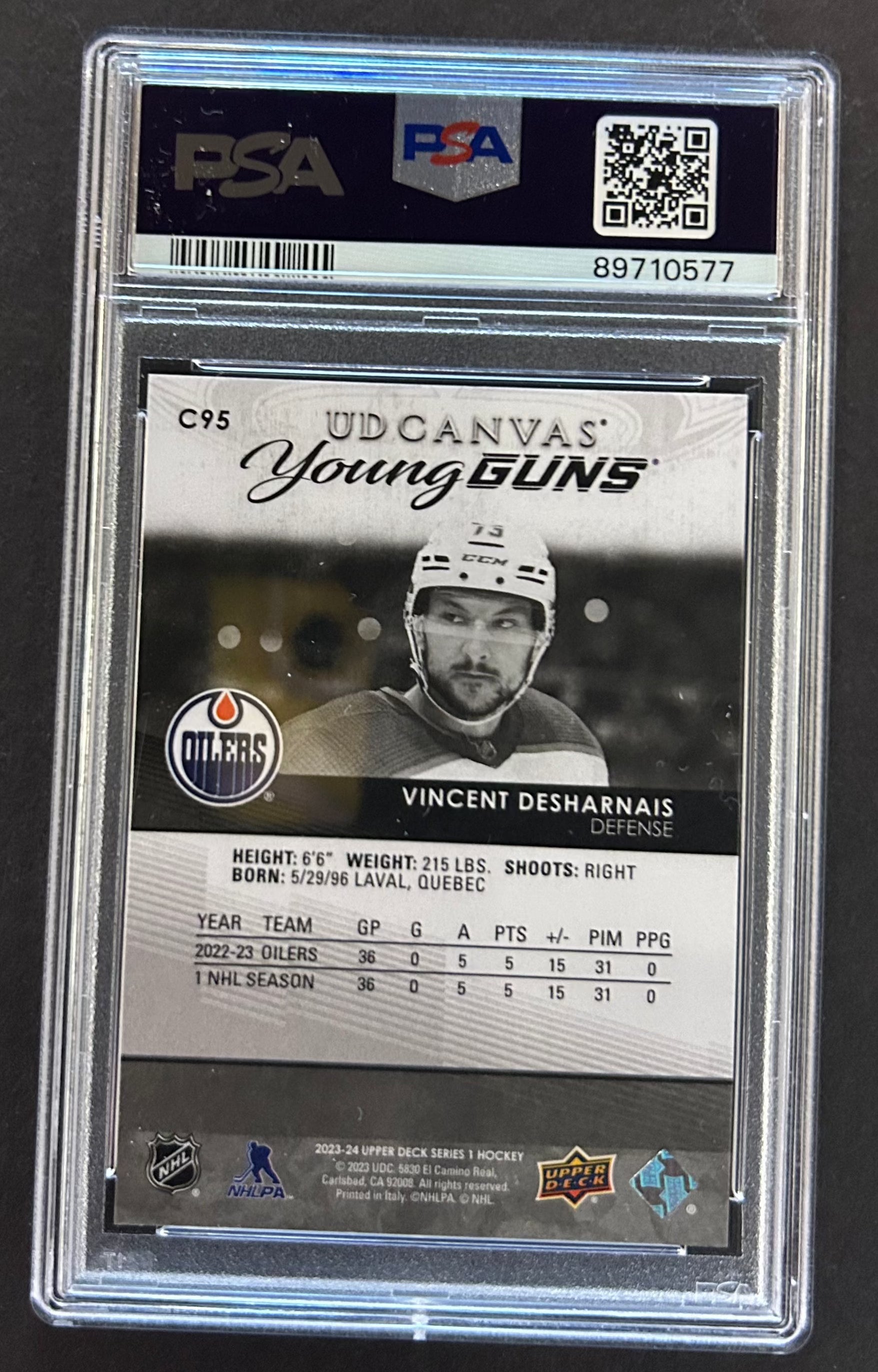 Desharnais Young Guns Rookie UD Canvas B&W #C95 - PSA 9 - 2023/24 Series 1