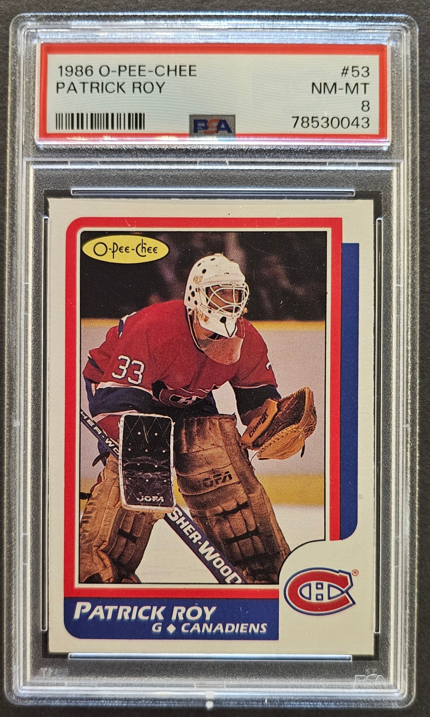 Patrick Roy Rookie Card #53 Graded PSA 8 - 1986 O-Pee-Chee