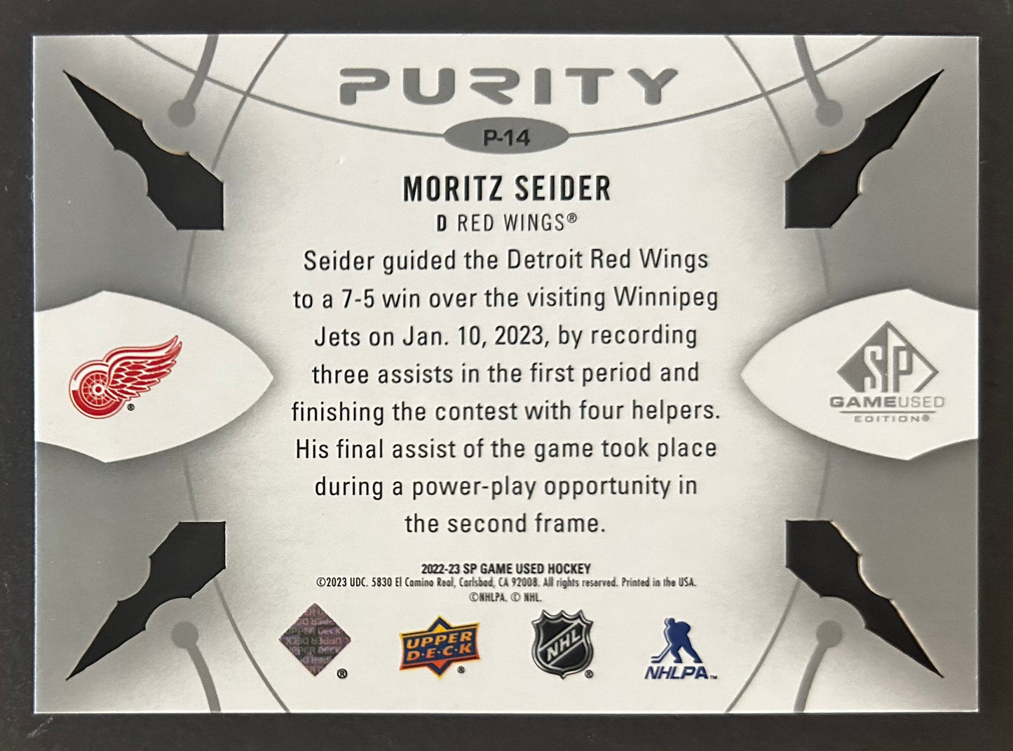 Moritz Seider Purity - 2022/23 SP Game Used