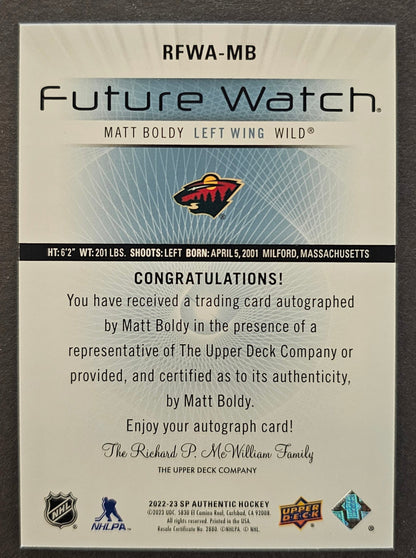 Matt Boldy Retro Future Watch Auto /199 - 2022/23 SP Authentic