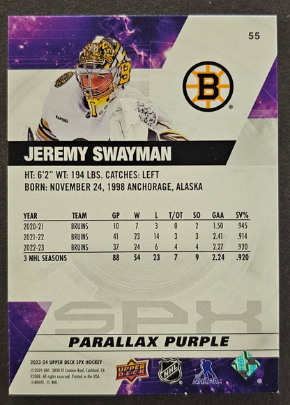 Jeremy Swayman Parallax Purple /149 - 2023/24 SPX 