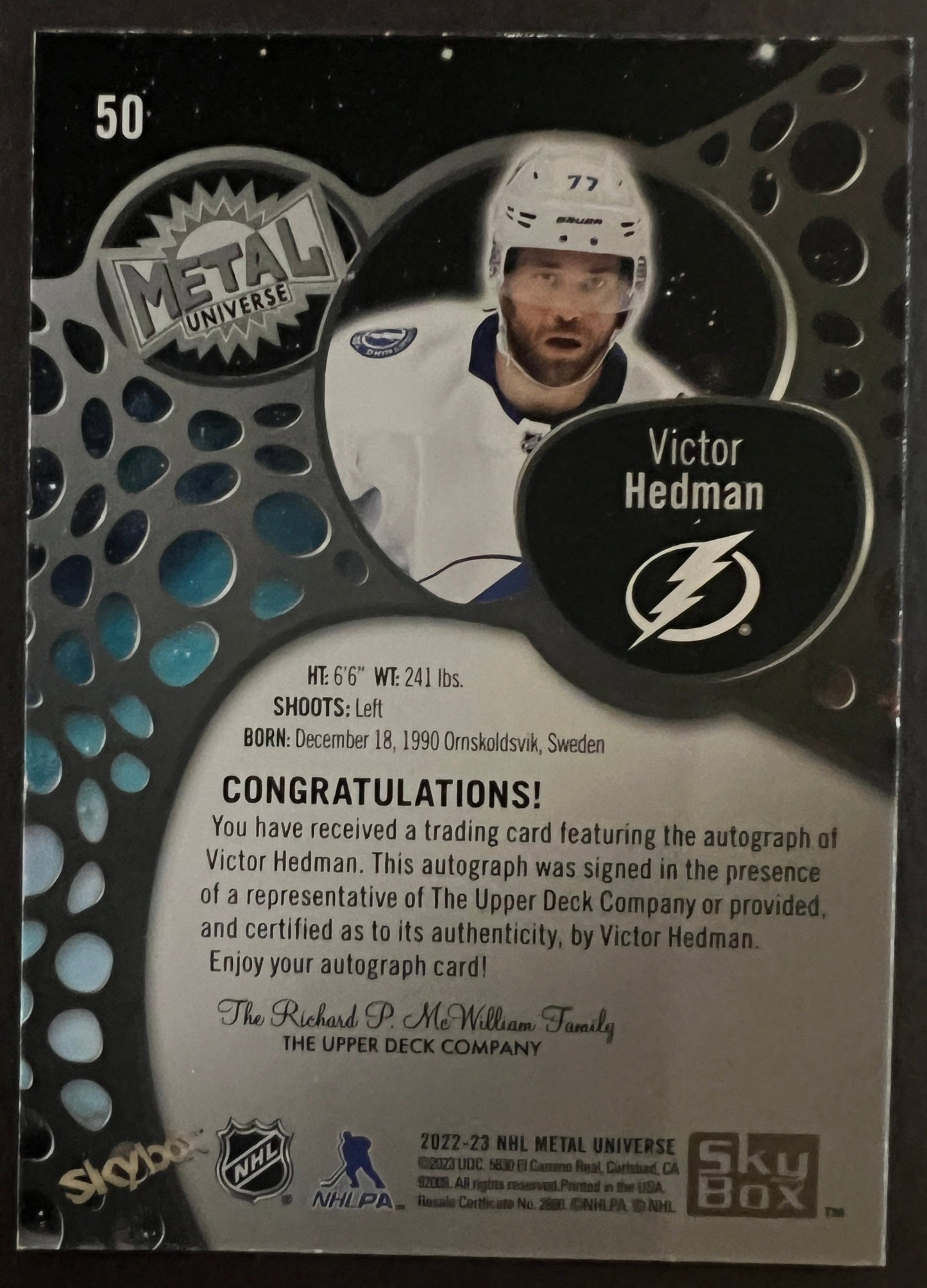 Victor Hedman Auto - 2022/23 Metal Universe