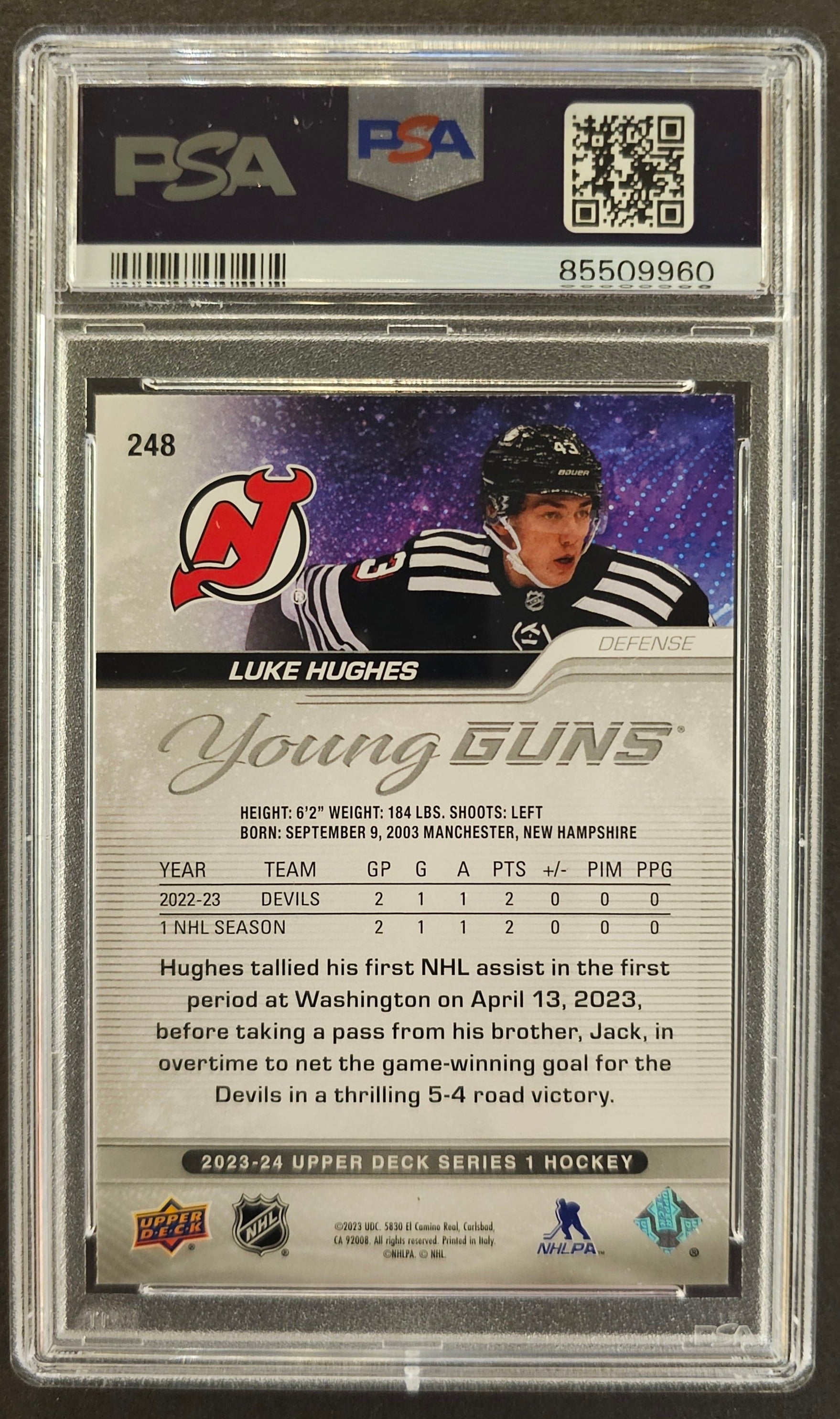 Luke Hughes Young Guns #248 Graded PSA 10 - 2023/24 Series 1