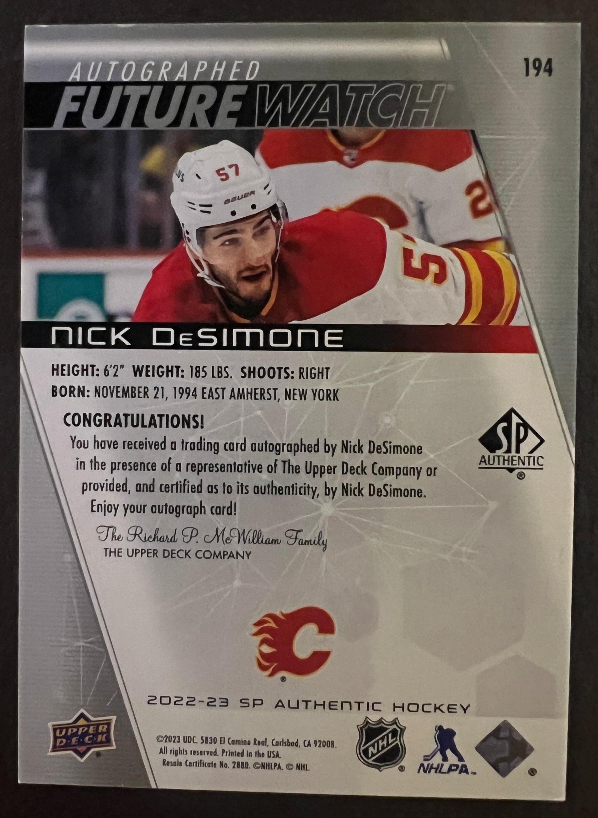 Nick DeSimone Future Watch Auto /999 - 2022/23 SP Authentic